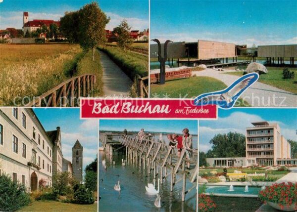 Bad Buchau Federsee Teilansicht Moorheilbad Kirche Schwanen