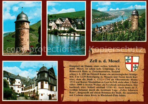 Zell Mosel Runder Turm Alte Fachwerkhäuser Moselbl