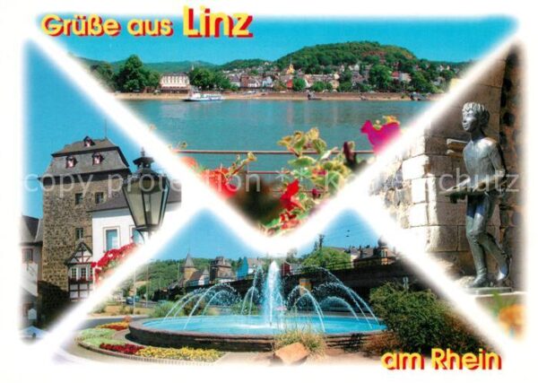 Linz Rhein Brunnen  Statue Panorama