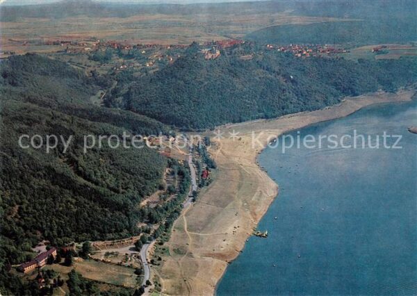 Waldeck Edersee Fliegeraufnahme mit Schloss Stadt Stran