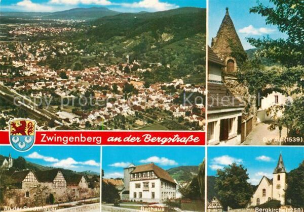 Zwingenberg Bergstrasse Fliegeraufnahme Bergkirche Rathaus Stad