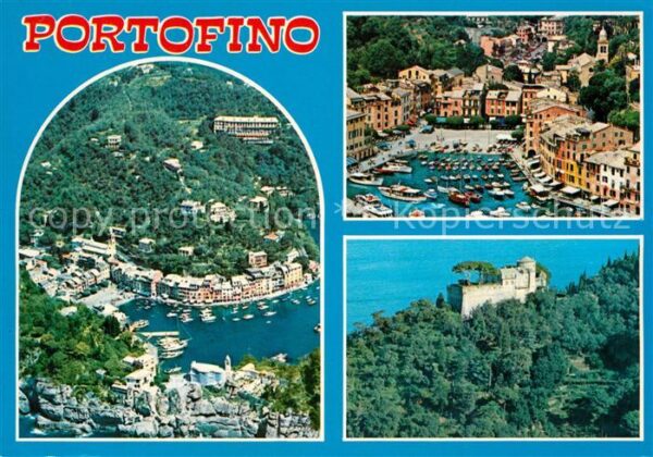 Portofino Liguria Hafen Schloss Fliegeraufnahme
