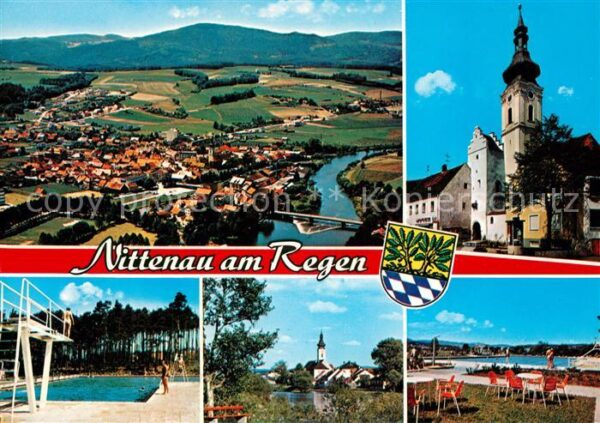 Nittenau mit Fluss Regen Fliegeraufnahme Kirche