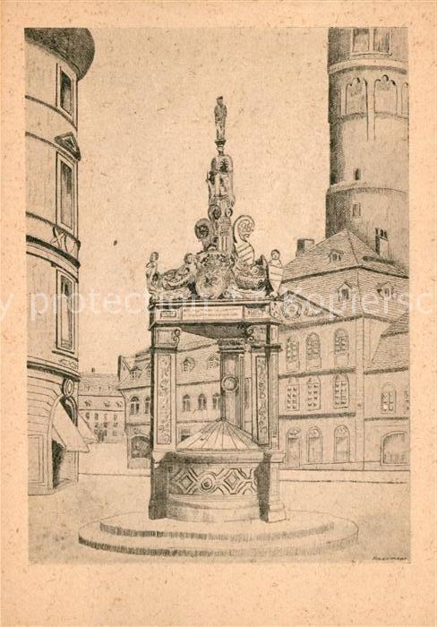 Mayence Puits du marché Marktbrunnen Zeichnung