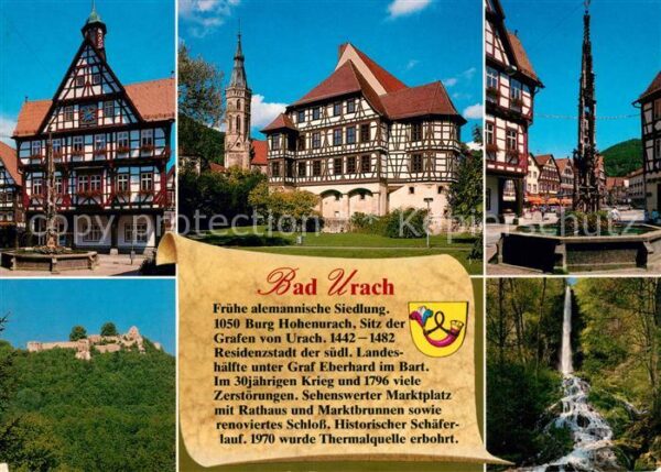 Bad Urach Rathaus Fachwerkhaus Burgruine Wasserfa