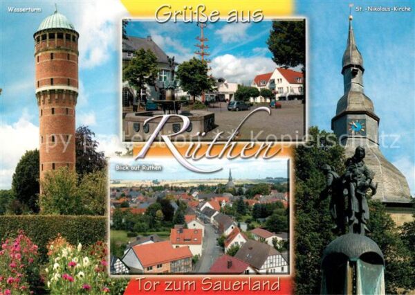 Ruethen Moehne Wasserturm Marktbrunnen Stadtblick St N
