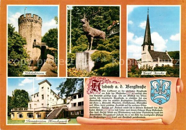Alsbach Bergstrasse Schlossturm Hirschskulptur Ev Kirche Sa