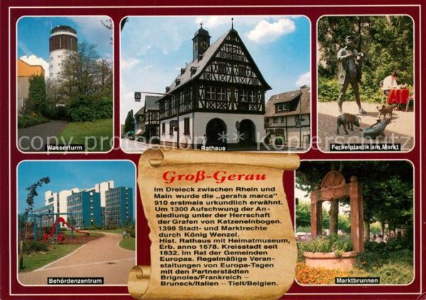 Gross-Gerau Wasserturm Rathaus Ferkelplastik am Mar