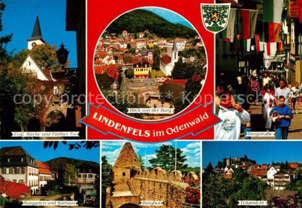 Lindenfels Odenwald Ev Kirche und Fürther Tor Blick von der