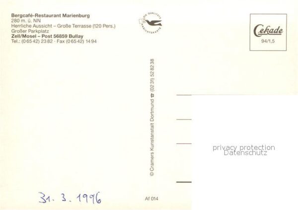 Zell Mosel Marienburg Fliegeraufnahme Cafe Terrass – Bild 2