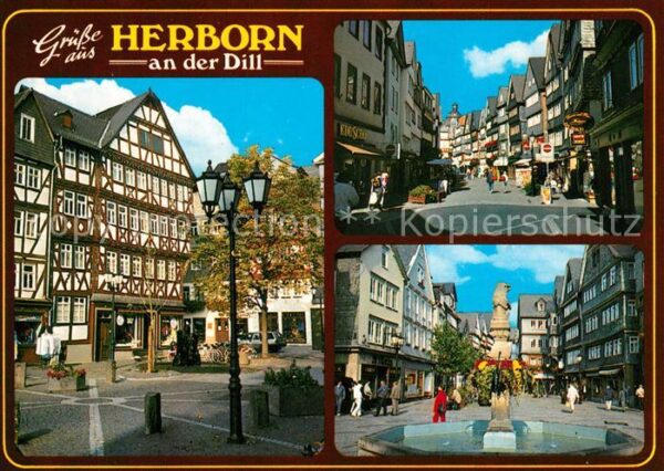 Herborn Hessen Fachwerkhäuser Fussgängerzone Brunnen