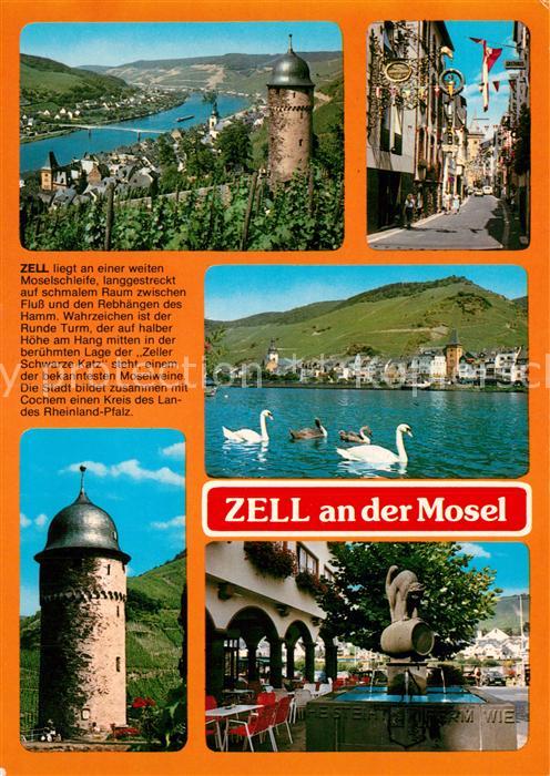 Zell Mosel Moselschleife Gasse Schwäne Runder Turm