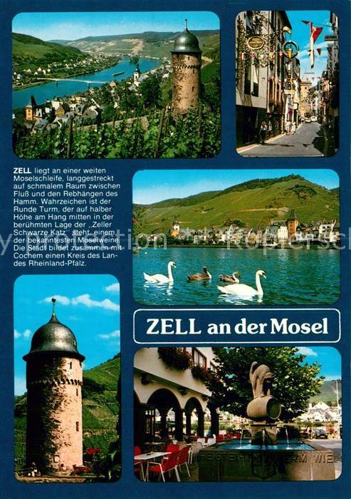 Zell Mosel Moselschleife Runder Turm Gasse Schwäne