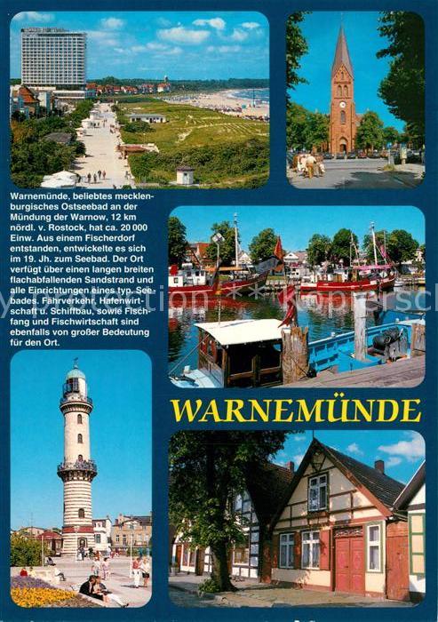 Warnemuende Ostseebad Panorama Kirche Hafenpartie Leuchtturm
