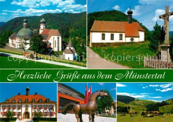 Muenstertal Schwarzwald am Fusse des Belchen Pferdplastik Kühe