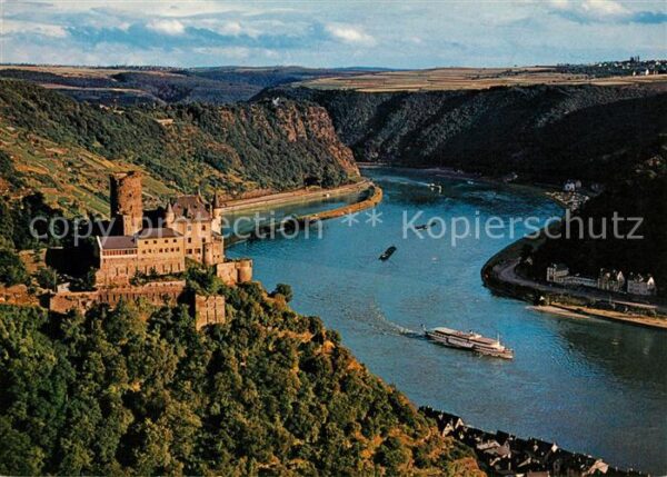 St Goarshausen Fliegeraufnahme mit Burg Katz und Lorel