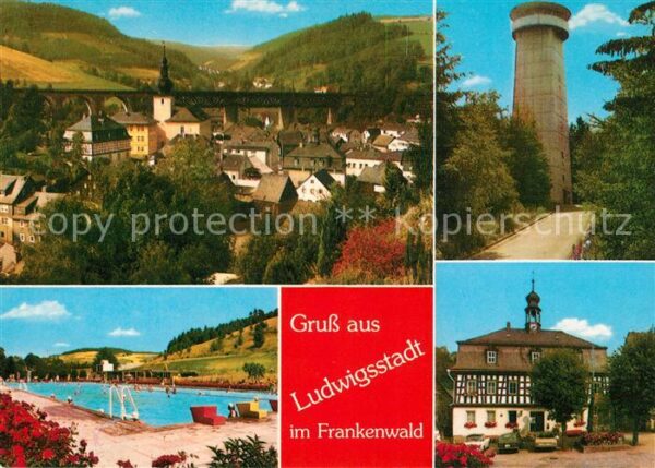 Ludwigsstadt Ortsmotiv mit Kirche Rathaus Freibad Tu