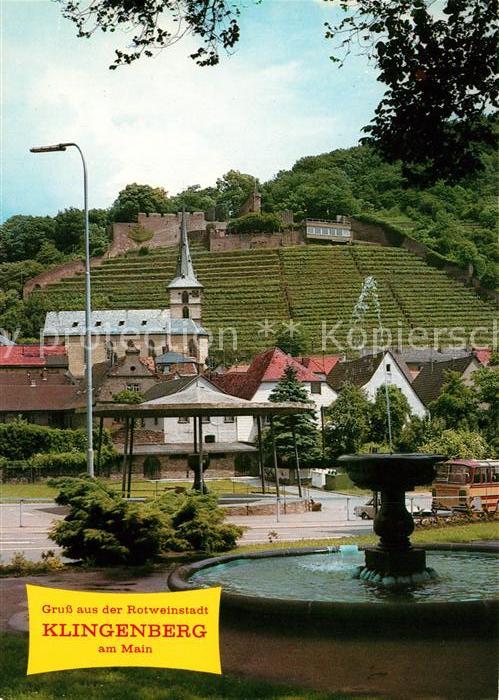 Klingenberg Main Brunnen Kirche Blick zur Burgruine Burg