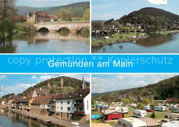 Gemuenden Main Mainbrücke Campingplatz Häuserpartie am
