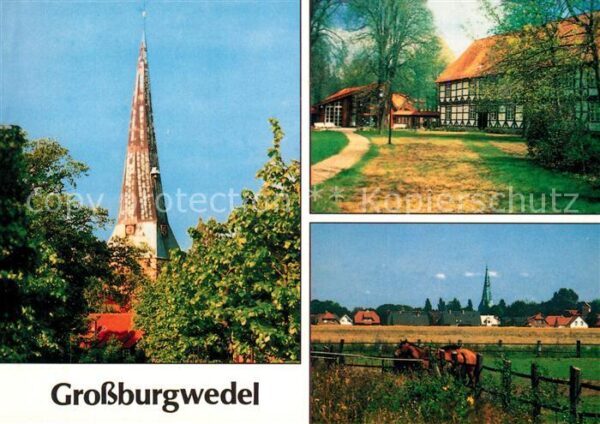 Grossburgwedel Kirche Fachwerkhaus Blick über die Feld