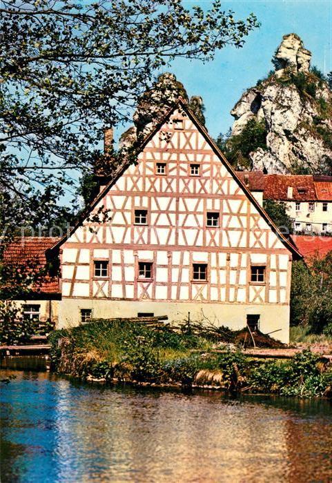 Tuechersfeld Partie am Fluss Fachwerkhaus Felsen Fel