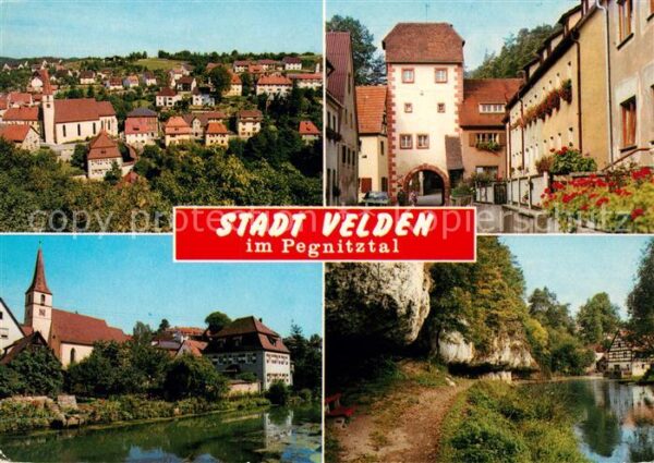 Velden Mittelfranken Ortsmotiv mit Kirche Torturm Uferpartie