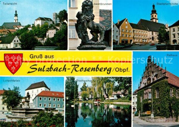 Sulzbach-Rosenberg Teilansicht Löwenbrunnen Kirche Rathaus