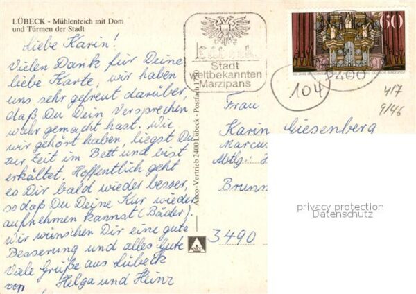 Luebeck Mühlenteich mit Dom und Türmen der Stad – Bild 2