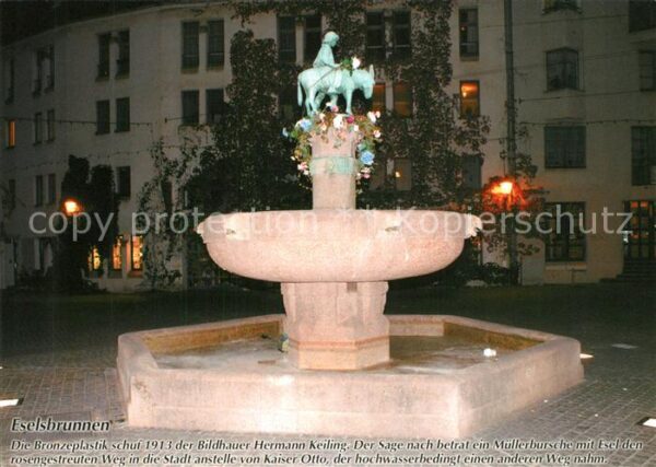 Halle Saale Eselsbrunnen Bronzeplastik Nachtaufnahm