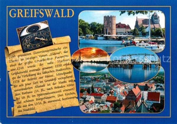 Greifswald Hafen Turm Zugbrücke Stadtpanorama Uhr