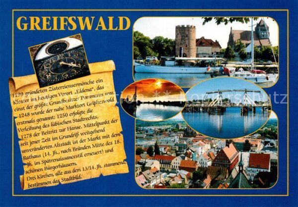 Greifswald Hafen Turm Zugbrücke Stadtpanorama Uhr