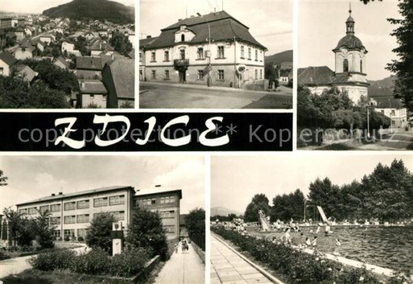 Zdice Kirche Rathaus Schwimmbad