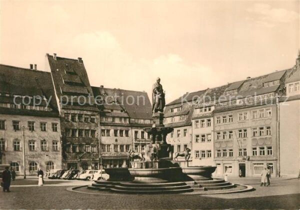 Freiberg Sachsen Obermarkt und Brunnendenkmal