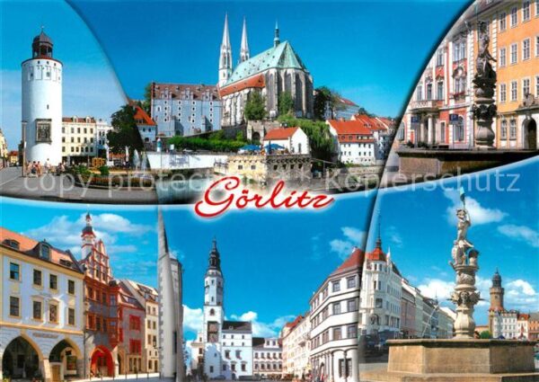 Goerlitz Sachsen Turm Kirche Brunnen Marktplatz