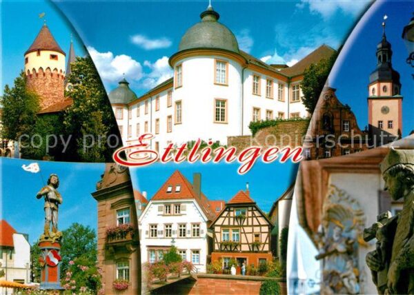 Ettlingen Schloss Türme Statuen Fachwerkhaus