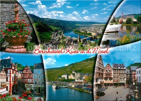 Bernkastel-Kues Brunnenfigur Panorama Moselpartie Markt