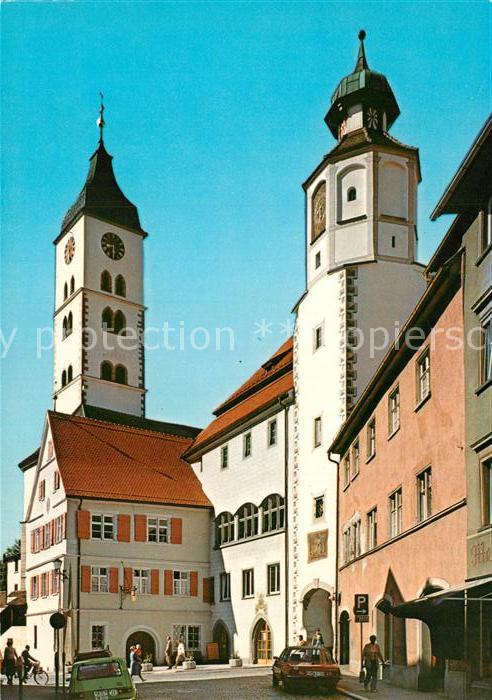 Wangen Allgaeu Rathausturm mit Ratloch und Turm der St