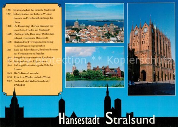 Stralsund Mecklenburg Vorpommern Rathaus Panorama Chronik Schatten blaue