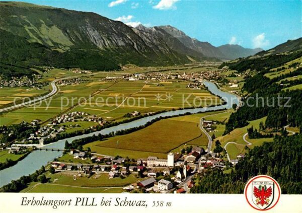 Pill Tirol Fliegeraufnahme mit Schwaz und Rofangeb