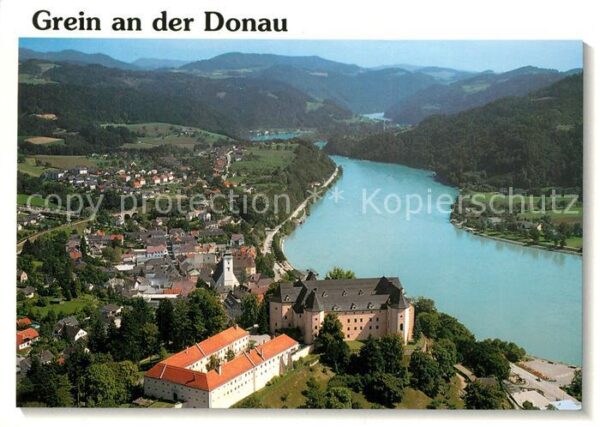 Grein Donau Oberoesterreich Fliegeraufnahme mit Schloß Greinburg