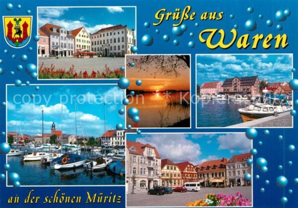 Waren Mueritz Hafen Marktplatz Abendstimmung