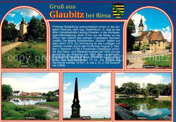 Glaubitz Schloss Dorfkirche Dorfteich Obelisk Wa