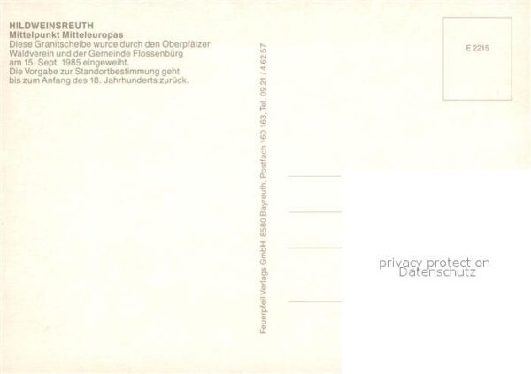 Hildweinsreuth Mittelpunkt Mitteleuropas Granitscheibe – Bild 2