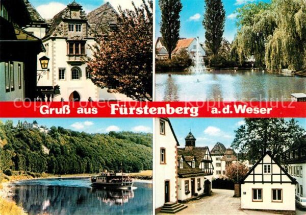 Fuerstenberg Weser Fachwerkhäuser Wasserfontäne
