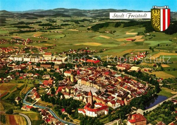 Freistadt Muehlviertel Bezirkshauptstadt Fliegeraufnahme Wappe