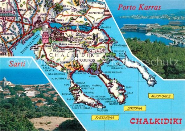 Chalkidiki Halkidiki Landkarte Halbinsel Ägäis Hafenstädte S