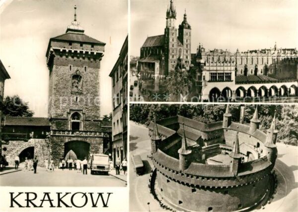 Krakow Krakau Brama Florianska Kosciol Mariacki i Suk