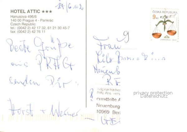 Prag Prahy Prague Hotel Attic Restaurant Fremdenzimmer – Bild 2