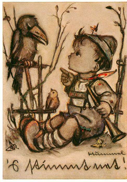 Hummel Kuenstler-AK-Nr. 4771 Floete Rabe Lito