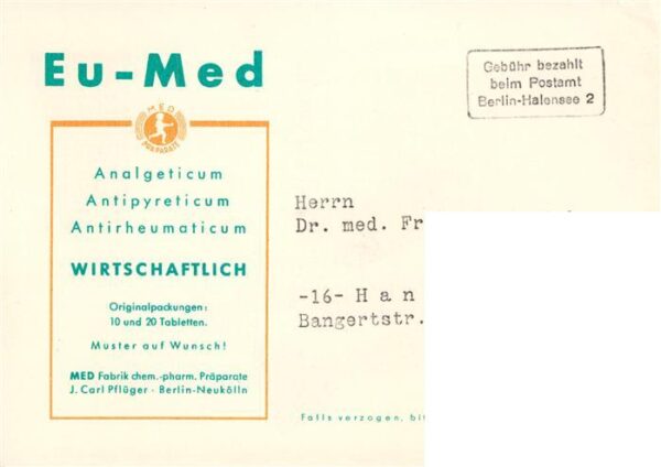 Werbung Reklame Eu-Med Wirtschaftlich Analgeticum Berlin – Bild 2